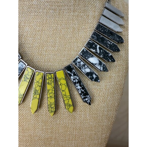 BaubleBar Statement Necklace Yellow & Black Marble Spikes Adjustable Chain Moder - Picture 2 of 13